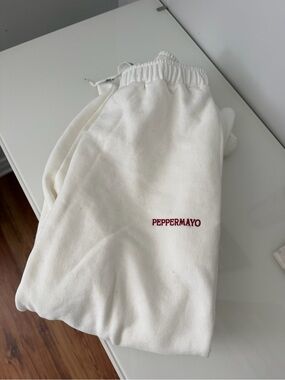 Peppermayo Cream Sweatpants with Red Logo Embroidery